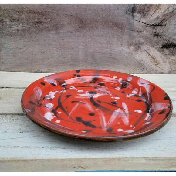 DUKE ESTERWOOD Mystic Mud Pottery Pie Plate 9"  Red Black White North Carolina - Picture 7 of 12